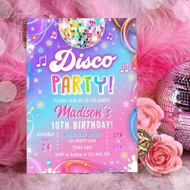 Invitation Disco Party Neon Retro Glow Crazy Girl Birthday (Créateur téléchargé)