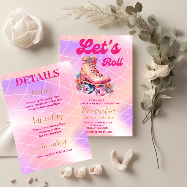 Invitation Disco Pink Retro Roller Patinage Partie Bacheloret (Créateur téléchargé)