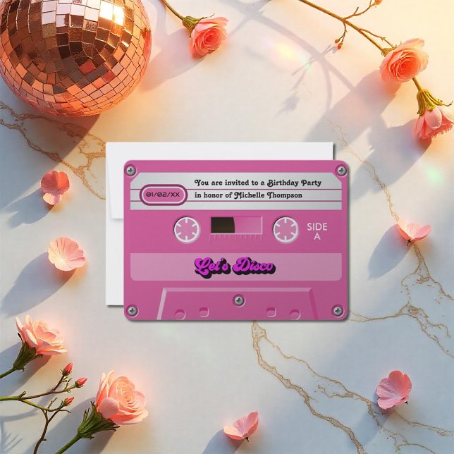 Invitation Disco Retro Cassette Anniversaire Fête (Let’s Disco Retro Cassette Tape Birthday Party Invitation)