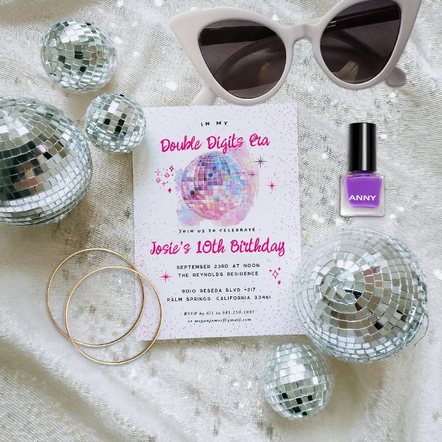 Invitation Disco Rose | Double chiffres 10e anniversaire (Créateur téléchargé)