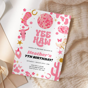 Invitation Disco Space Pink Cowgirl Western Anniversaire