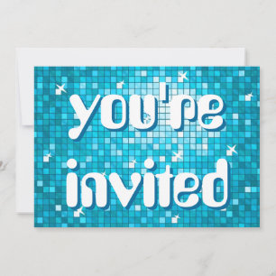 Invitation Disco Tiles Bleu 'vous êtes invité' texte d'amélie
