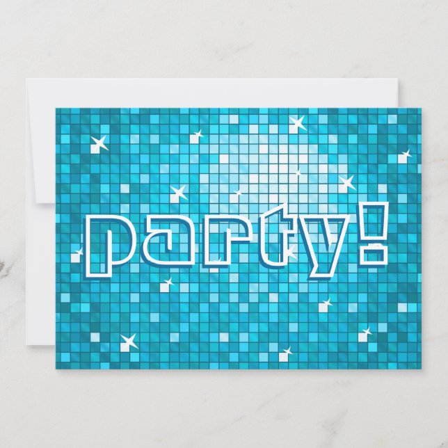 Invitation Disco Tiles Blue "party" !invitation (Devant)