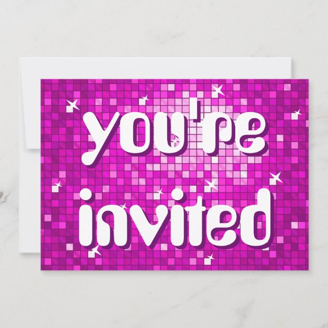 Invitation Disco Tiles rose 'vous êtes invité' texte d'amélie (Devant)