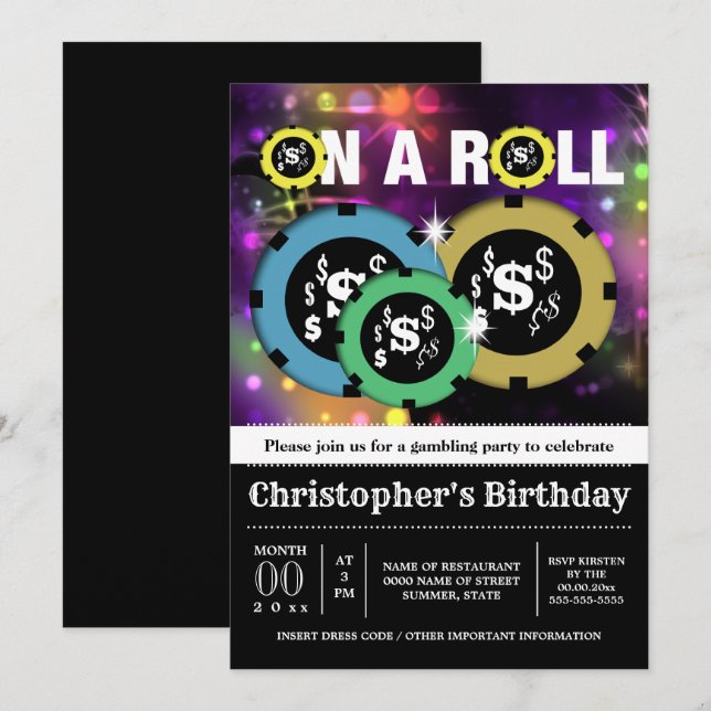 Invitation Discothèque de la partie des puces de roulette de  (Devant / Derrière)