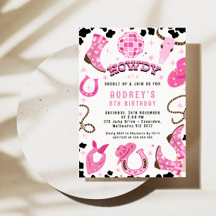 Invitation Discothèque moderne Hot Rose Ball Western Rodeo An
