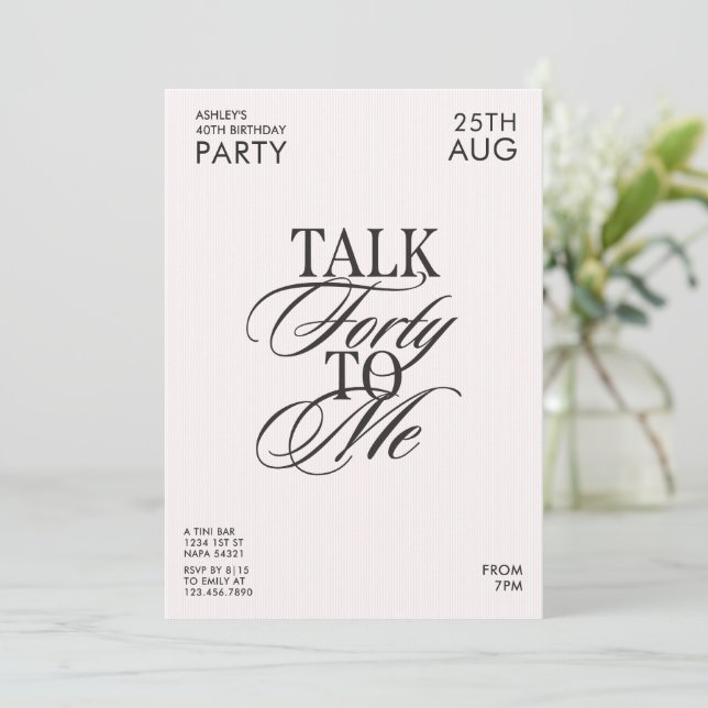 Invitation Discours élégant quarante pour moi 40 Fête d'anniv (Debout devant)