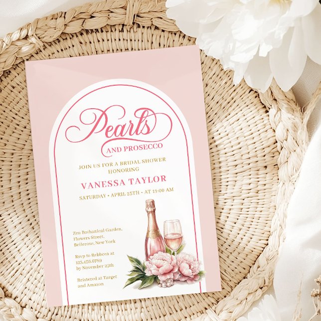 Invitation Disposition de fête prénuptiale perles classiques  (Classic pearls and prosecco bridal shower layout Invitation)