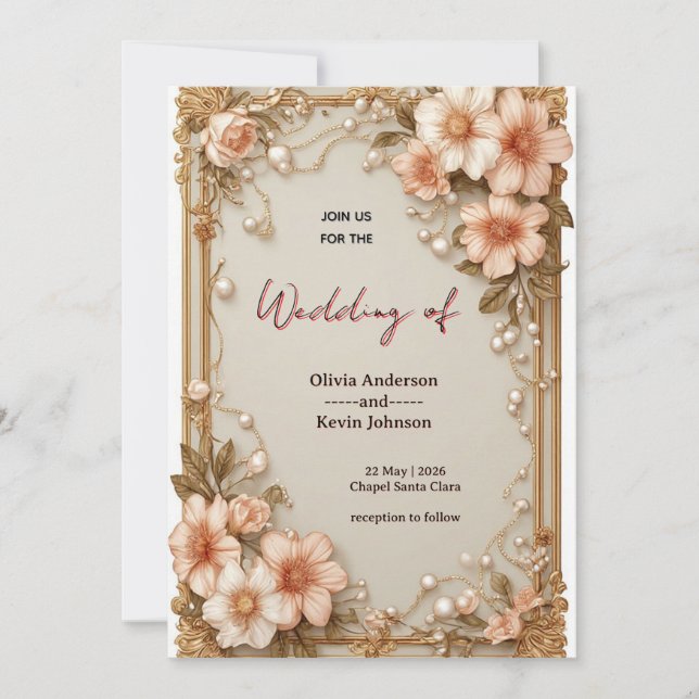 Invitation 🌿 Disposition Florale de Mariage Romantique Douce (Devant)