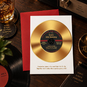 Invitation Disque 45 Tours Vinyle Doré Vintage Cadeau Anniver