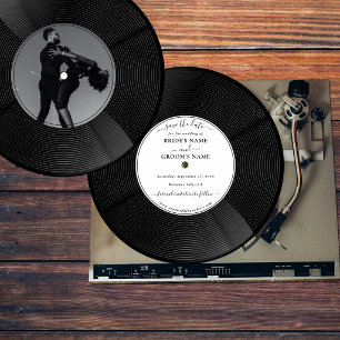 Invitation Disque de musique vinyle rétro Mariage Enregistrer