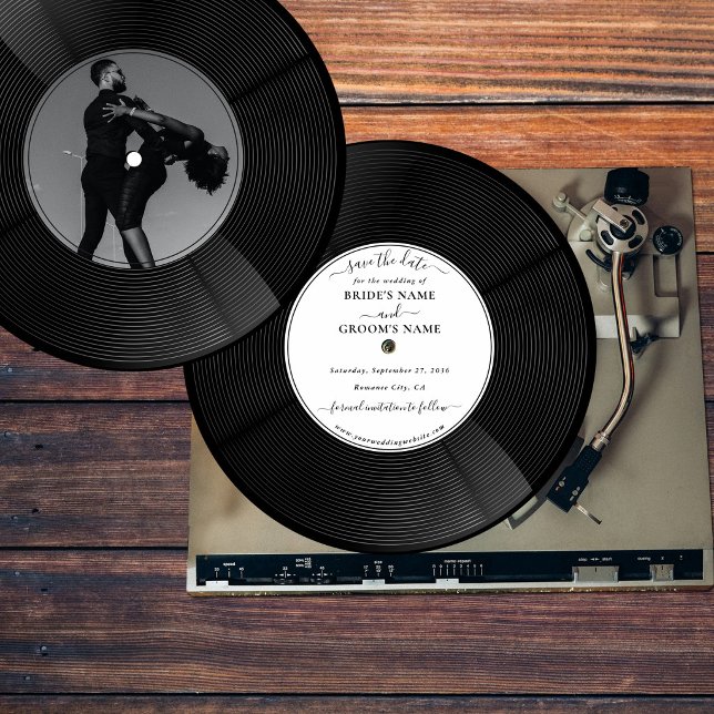 Invitation Disque de musique vinyle rétro Mariage Enregistrer (Retro Vinyl Music Record Wedding Save the Date Invitation)