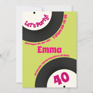 Invitation Disque Fun rétro coloré personnalisé pour 40e anni