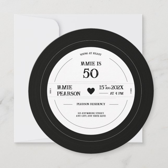 Invitation Disque Vinyle Ancien Anniversaire Jalonnement (Devant)