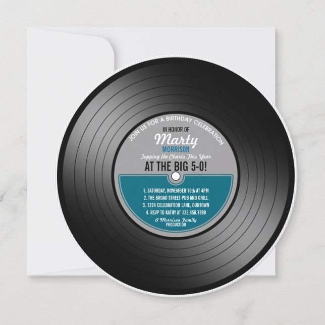 Invitation Disque vinyle Blue Label Fête d'anniversaire 50 an (Devant)