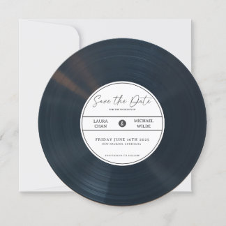 Invitation Disque vinyle minimaliste Enregistrer la date avec
