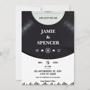 Invitation Disque Vinyle Minimaliste Noir Blanc  Enregistrer 