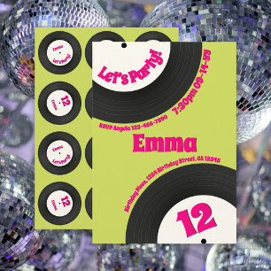 Invitation Disque vinyle rétro coloré personnalisé pour 12ème
