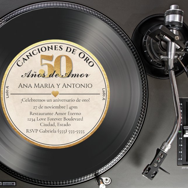 Invitation Disque Vinyle Rétro Espagnol 50ème Anniversaire (Créateur téléchargé)