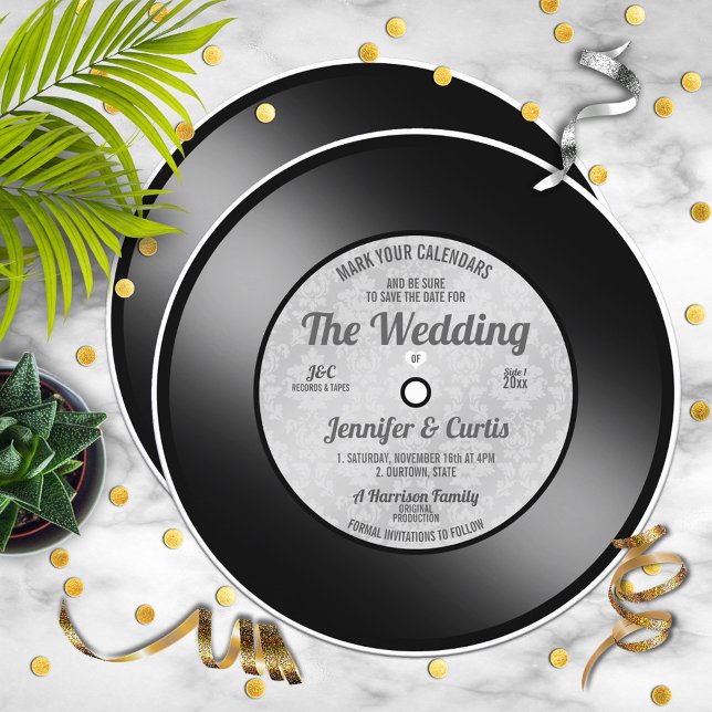 Invitation Disque Vinyle Rétro Mariage Enregistrer la Date (Créateur téléchargé)