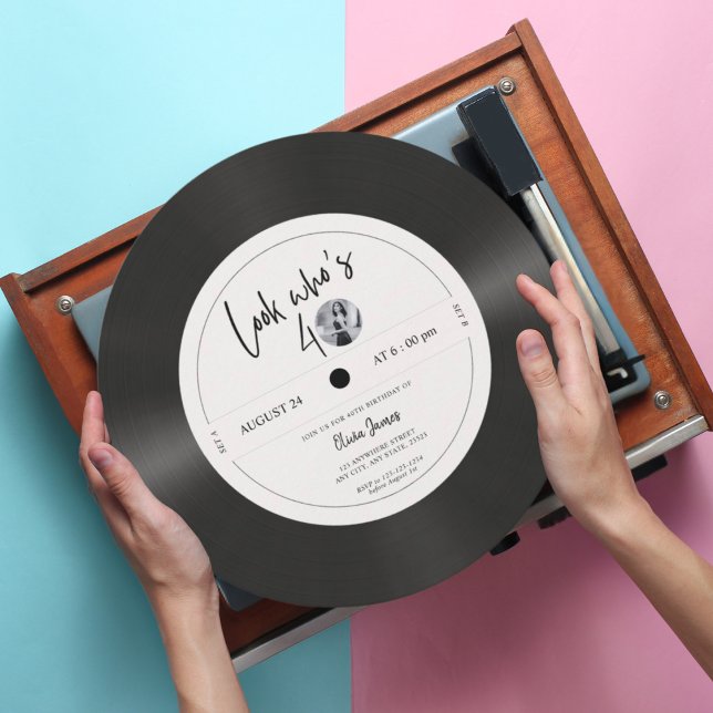Invitation Disque vinyle rétro regarde qui a 40 ans, 40e anni (Créateur téléchargé)