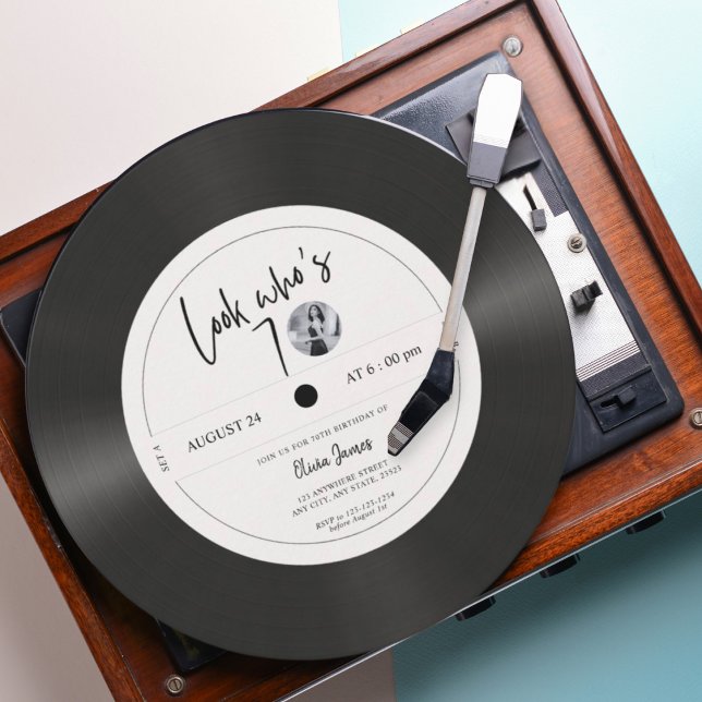 Invitation Disque vinyle rétro regarde qui a 70 ans, 70e anni (Créateur téléchargé)