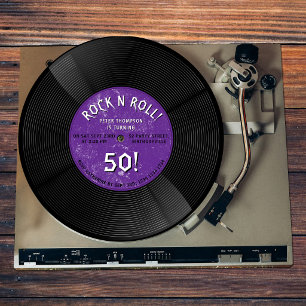 Invitation Disque Vinyle Rétro Rock N Roll Violet Anniversair