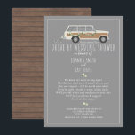 Invitation Distances Sociales Conduite Par Wedding shower Gre<br><div class="desc">Un thème de quarantaine à distance sociale conduire à travers la douche de la nuptiale mariage avec le panneau de bois SUV voiture décoré avec des boîtes en étain,  fleurs et verdure sur arrière - plan gris. En face se trouve le design en planches de bois.</div>