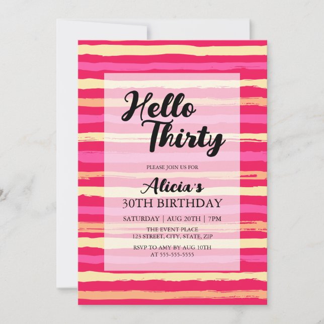 Invitation Distressed Stripes rose coloré 30e anniversaire (Devant)