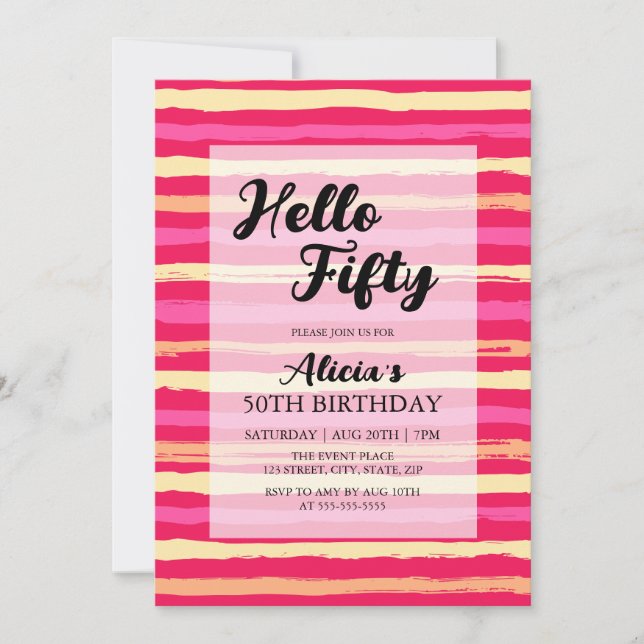 Invitation Distressed Stripes rose coloré 50e anniversaire (Devant)