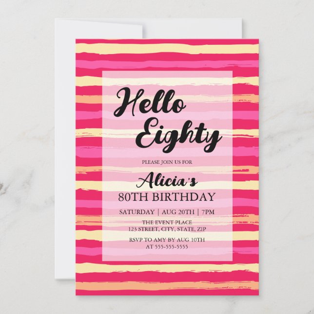 Invitation Distressed Stripes rose coloré 80e anniversaire (Devant)