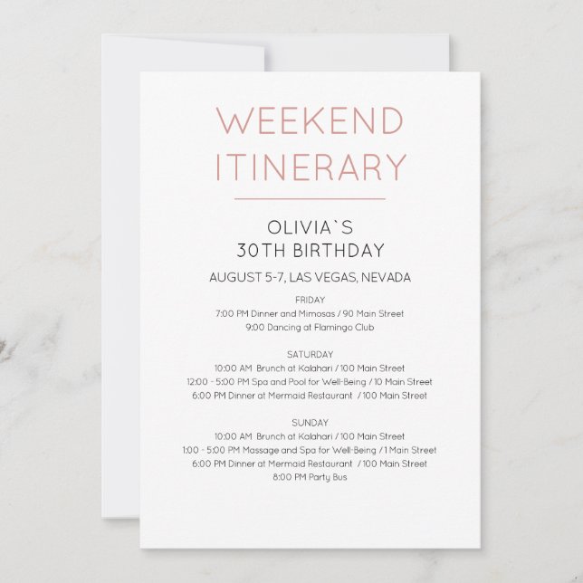 Invitation d'itinéraire d'anniversaire de week-end (Devant)