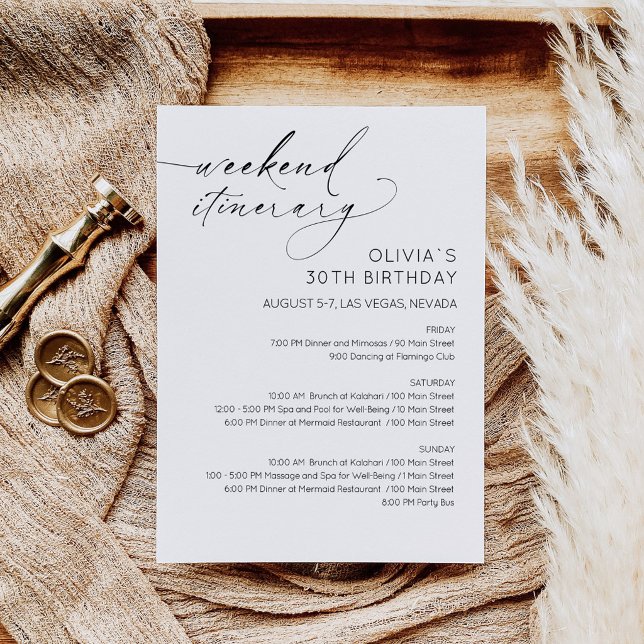 Invitation d'itinéraire d'anniversaire de week-end (Birthday Bridal Shower Weekend Itinerary Card)