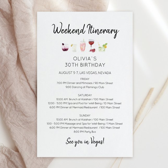 Invitation d'itinéraire d'anniversaire de week-end (Elegant Weekend Birthday Itinerary Invitation)
