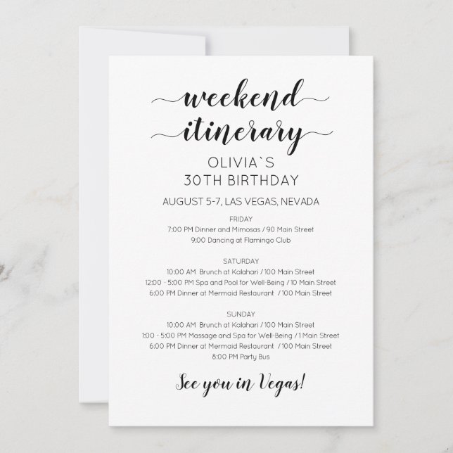 Invitation d'itinéraire d'anniversaire de week-end (Devant)
