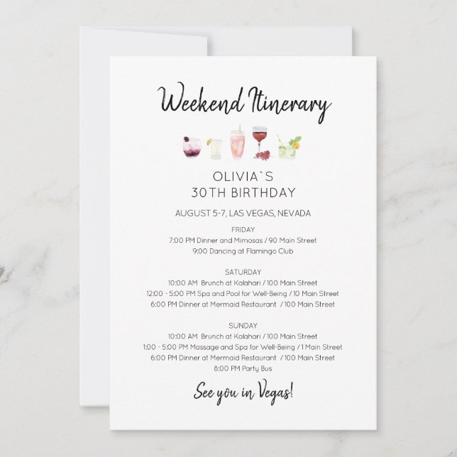 Invitation d'itinéraire d'anniversaire de week-end (Devant)