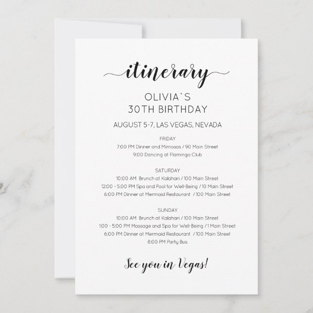 Invitation d'itinéraire d'anniversaire de week-end (Devant)