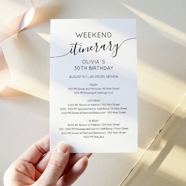Invitation d'itinéraire d'anniversaire minimaliste (Elegant Minimalist Birthday Itinerary Invitation)