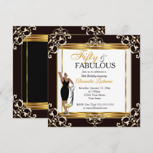 Invitation Diva fabuleuse déco Lady Gold Noir 50e Anniversair