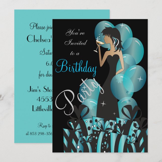 Invitation Diva Princesse Fille pour Fête d'Anniversaire ou E (Devant / Derrière)