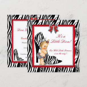 Invitation Diva Zèbre Princesse Fille Baby Shower Blonde