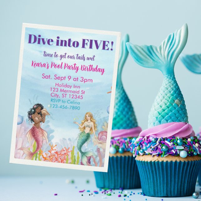 Invitation Dive into Five, Mermaid Birthday (Créateur téléchargé)
