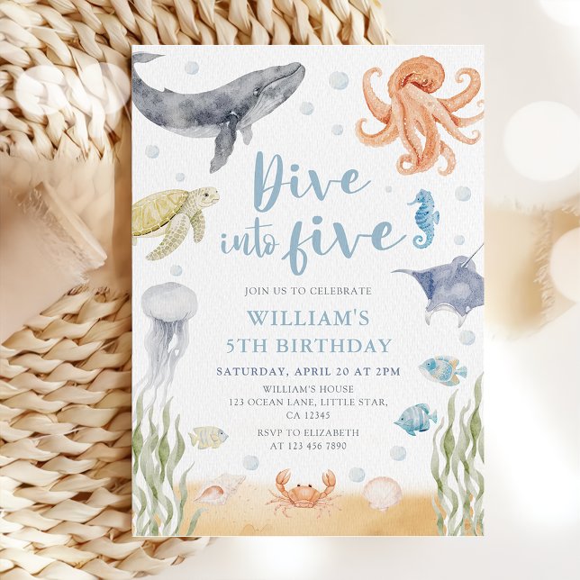 Invitation Dive Into Five Ocean Animals 5th Birthday (Créateur téléchargé)