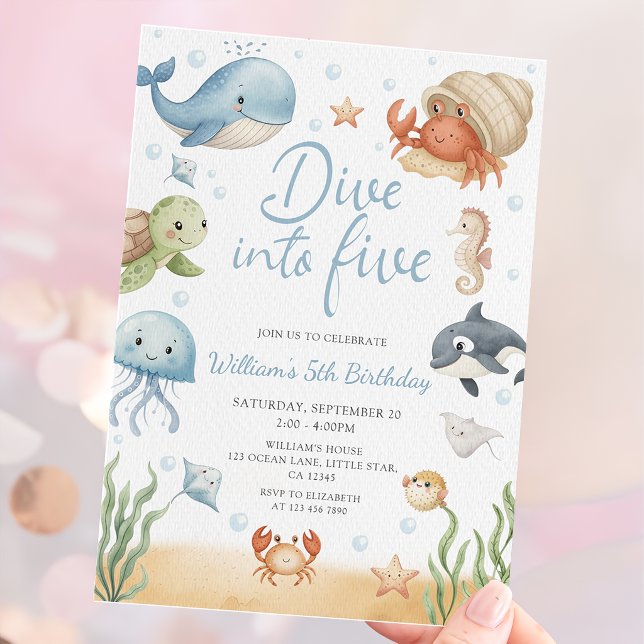Invitation Dive Into Five Ocean Animals 5th Birthday (Créateur téléchargé)