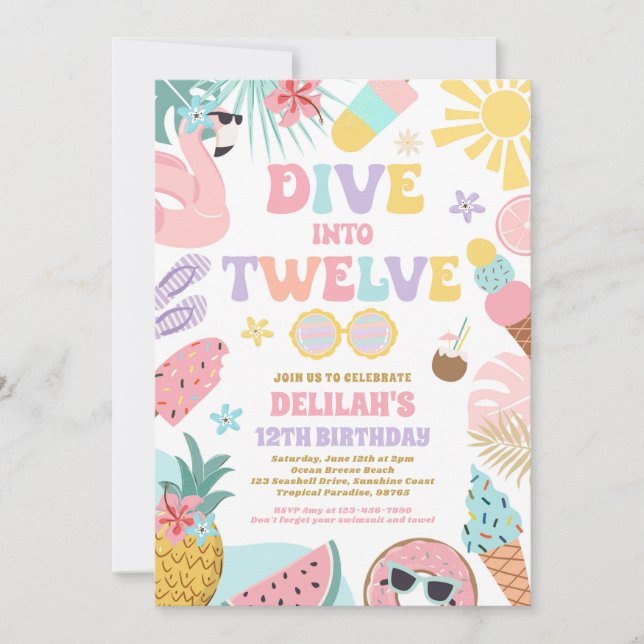 Invitation Dive Into Twelve Tropical Beach 12th Birthday  (Devant)