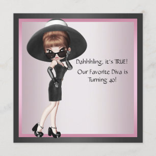 Invitation Divertissante diva préférée femme rose noir 40e an
