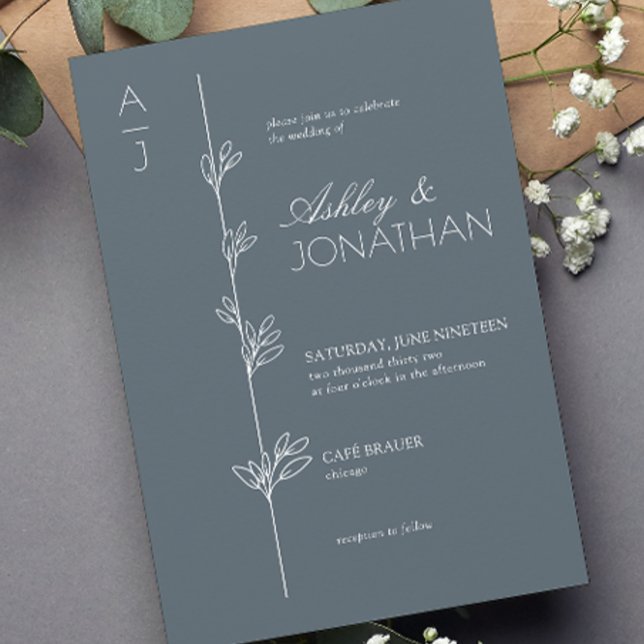 Invitation Divider botanique moderne Dusty Mariage bleu (Créateur téléchargé)