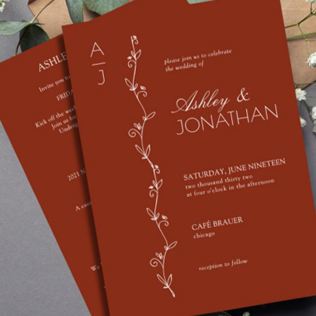 Invitation Divider botanique moderne Mariage Auburn All-in-On (Créateur téléchargé)