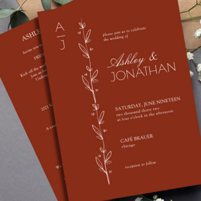 Invitation Divider botanique moderne Mariage Auburn All-in-On (Créateur téléchargé)