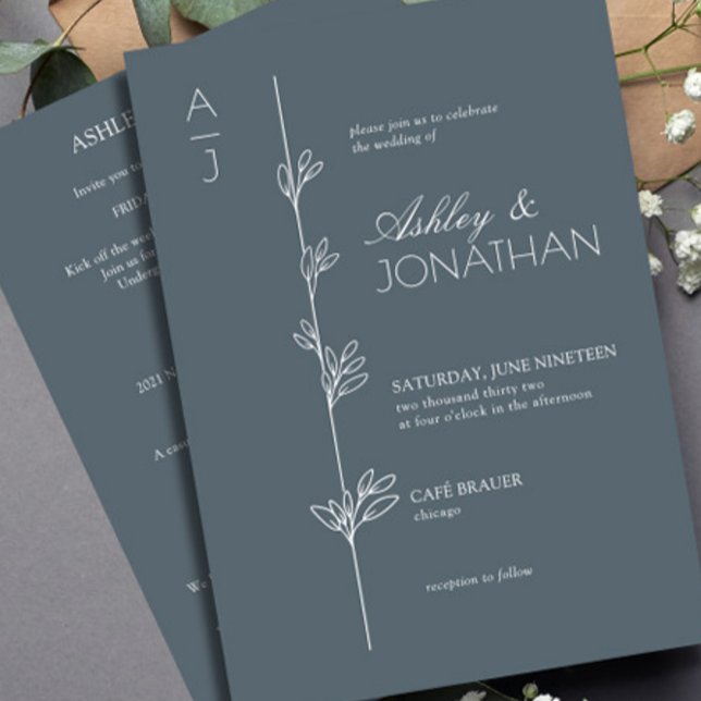 Invitation Divider botanique moderne Mariage bleu tout-en-un (Créateur téléchargé)